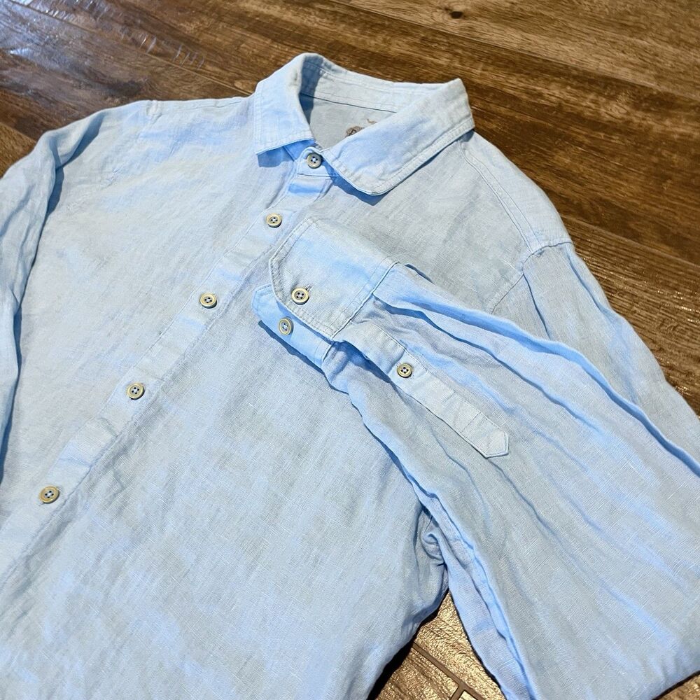 Raffi Linen Shirt Mens Medium Blue Collared Long Sleeve Button Up Dress Pure